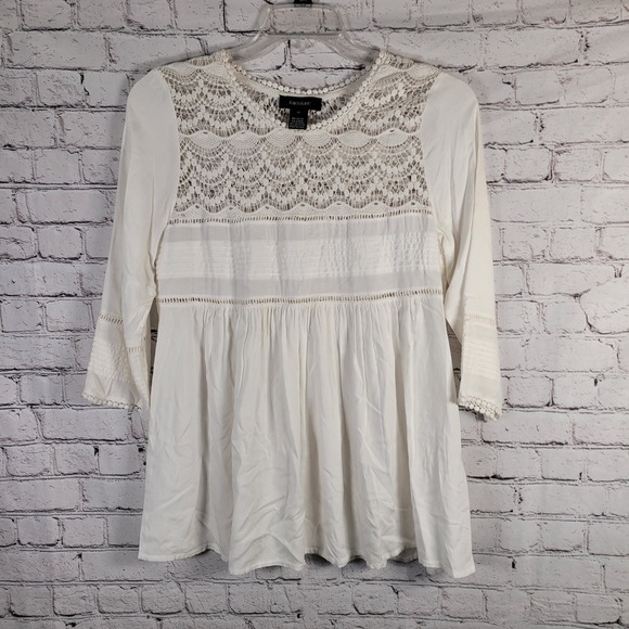 Karen Kane White Swing Top Crochet Lace Fit & Flare Top Women's Medium Boho - Picture 2 of 7